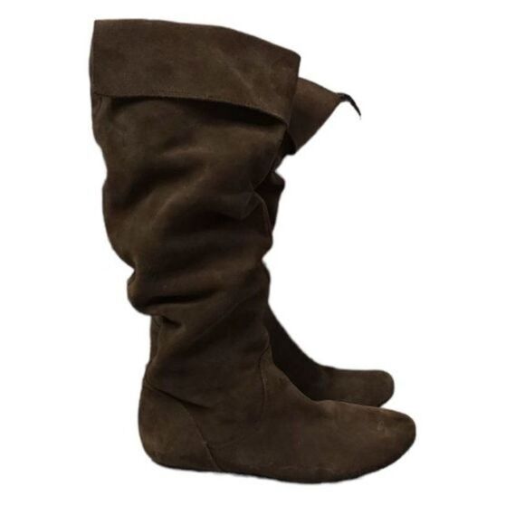 Y2K Vintage Boho Brown Suede Flat Knee High Boots Bakers - Picture 1 of 9